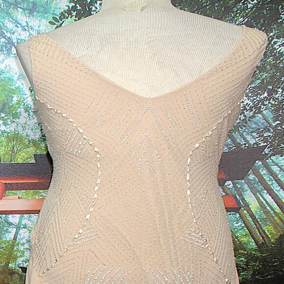 BEADED COCKTAIL DRESS w/ SHAWL, LIGHT BEIGE 1X (mother of bride) NWT PLUS - Picture 4 of 9